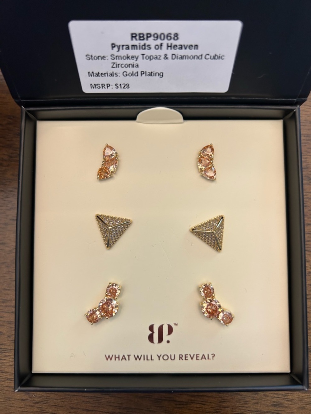 BP Simply Studs Gold Plated Smokey Topaz & Diamond Cubic Zirconia Earring Set